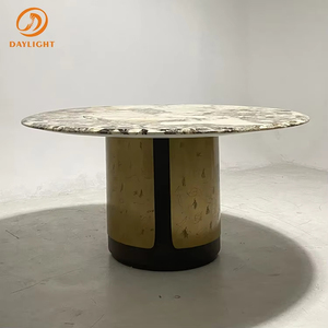 Ánh sáng ban ngày chất lượng cao vòng 4 6 chỗ ngồi đồ nội thất sang trọng hiện đại bằng đá cẩm thạch kim loại thép không gỉ cơ sở thiêu kết đá bàn ăn - Product Image 3