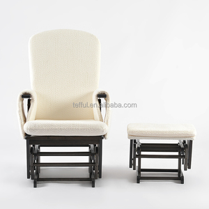 Fauteuil à bascule en bois pour allaitement et loisirs, en tissu sherpa, pour maman et bébé - Product Image 3