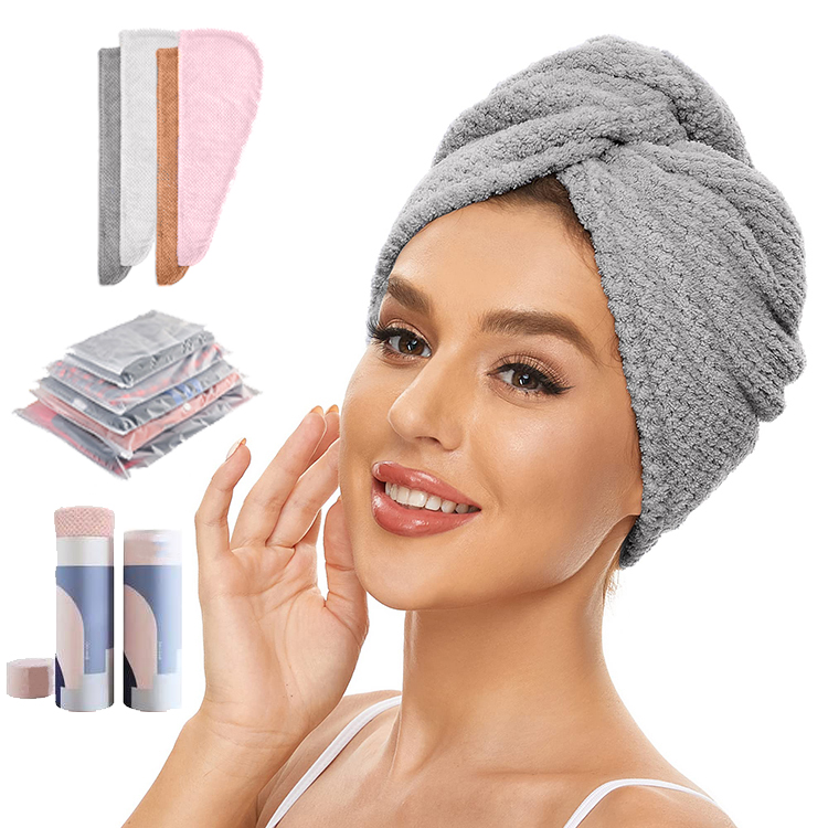 Kişisel tasarım saç havlu tüm saç tipi için çabuk kuruyan mikrofiber Waffle saç Turban Wrap havlu