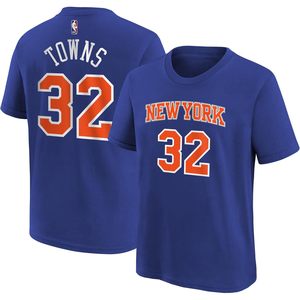 T-shirt en jersey bleu pour enfants et jeunes des New York Knicks, 32 Towns, vêtements de basket-ball à col rond qui évacuent l'humidité - Product Image 1