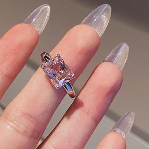 Bague en argent pur S925, fleur de pêcher rose, diamant en forme de cube de sucre, haute brillance, fleur de glace, design luxueux à bouche ouverte, polyvalente - Product Image 5