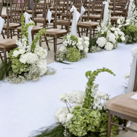 Arrangements floraux artificiels blancs et verts personnalisés pour allée de mariage, décorations de chaises, centres de table pour cérémonie, décorations d'événements et de mariages