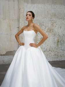 Ruolai WTH237 Boat Neck cetim vestidos de casamento espartilho uma linha sem mangas até o chão vestido de noiva formal para a noiva - Product Image 2