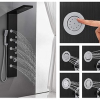 Panneaux de douche muraux en acier inoxydable avec pommeau de douche thermostatique en céramique noire à jet doux, collection de luxe en promotion