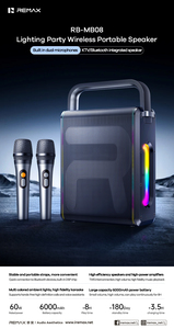 ลำโพงปาร์ตี้ Rb-mb08 กำลังขับ 60 วัตต์ เสียง HD ไมค์คู่ โหมดคาราโอเกะ แบตเตอรี่ 6000 มิลลิแอมป์ ใช้งานได้ 8 ชั่วโมง เชื่อมต่อ <span class=keywords><strong>TWS</strong></span> ไฟ RGB ลำโพงไร้สาย - Product Image 3
