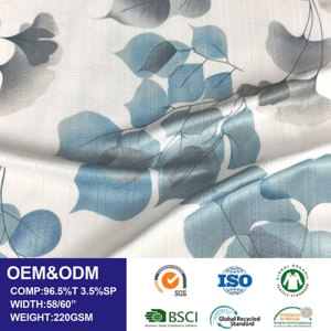<span class=keywords><strong>Tissu</strong></span> tricoté élastique personnalisé à imprimé feuilles, 96,5 % polyester, 3,5 % élasthanne, 220 GSM, pour robes, chemisiers, pyjamas, vêtements, matériaux textiles - Product Image 1
