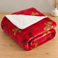 Plaid de Noël Bonhomme en pain d'épices rouge imprimé avec envers en sherpa double couche, design personnalisé, fournisseur en gros de cadeaux