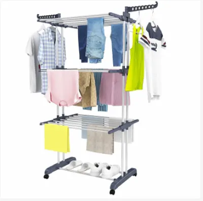 Clothes Drying Rack Large 3-Tier Rolling Folding Dryer Hanger Storage Collapsible Garment Rack Standing Rack
