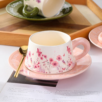 Ensemble de tasses à café et soucoupes en céramique, motif floral, luxe léger, coffret cadeau, pour la maison, cadeaux de mariage, cadeaux pour la fête des enseignants