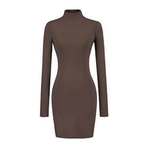 <span class=keywords><strong>Robe</strong></span> côtelée à col montant pour femme, <span class=keywords><strong>robe</strong></span> <span class=keywords><strong>longue</strong></span> <span class=keywords><strong>moulante</strong></span> à manches longues, robes de soirée en tricot coupe ajustée - Product Image 4