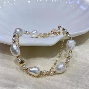 Pulsera de Perlas Barrocas de Agua Dulce de Diseño Original Zhizhen, Estilo Ins, Diseño de Nicho, Doble Capa, Pulseras de Eslabones de Cadena Sin Moda - Product Image 2