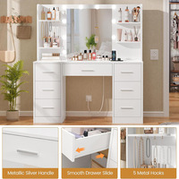 Table de maquillage contemporaine pour femmes avec éclairage LED en bois, écologique, blanche, avec plusieurs tiroirs de rangement, miroir éclairé