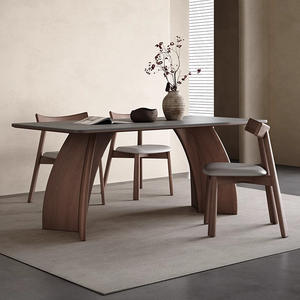 Mesa de Comedor de Madera Maciza, Rectangular, Color Nogal, Estilo Moderno Minimalista, Estructura Estable, para Uso Doméstico - Product Image 2