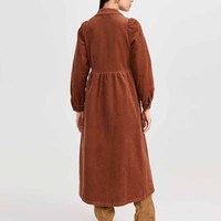 Robe en velours côtelé personnalisée, décontractée, mi-longue, unie, à col rabattu, zippée, à manches longues, pour printemps, automne et hiver