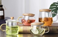 Tasse à thé en verre borosilicate de 10 oz avec infuseur amovible, filtre transparent et couvercle en bambou, tasse à thé épaisse avec soucoupe à lait