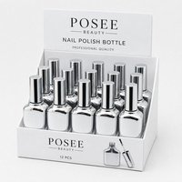 Galvanisch versilberter Nagellackflaschenverschluss mit Pinsel, geteiltes Panzerdesign, hochweißes Glas, quadratische Form, Siebdruck