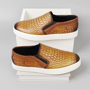 Men's Trendy Full-Grain Leather Slip-On Walking Shoes British Retro Korean-Style Handmade Sporty-Casual Comfort Breathable Print - Product Image 5