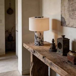 Luxuriöse Marmor-Tischlampe mit Stoffschirm |   Moderne Dekorative Nachttischlampe für Wohnzimmer & Schlafzimmer - Product Image 5