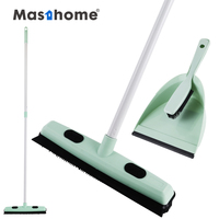 Balai professionnel à long manche en caoutchouc pour hall d'entrée et bureau, idéal pour balayer les tapis, avec pelle à poussière incluse