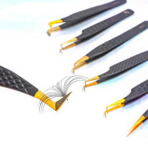 Matte Black Diamond Grip Gold Plated Precision Eyelash Extension Tweezers Smooth Tip 10mm Length Japanese Style - Product Image 1