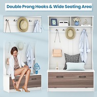 Porte-manteau blanc multifonctionnel avec 5 crochets doubles et banc de rangement Organisateur d'entrée avec armoire à chaussures et compartiments supérieurs