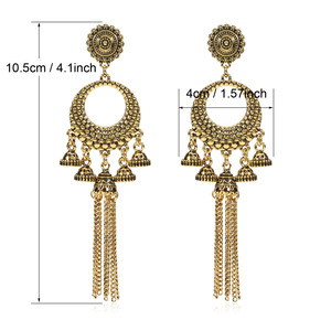Boucles d'oreilles pendantes style indien vintage avec pompons, plaquées or 22 carats, bijoux de fête pour femmes - Product Image 3