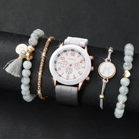 Ensemble 5 femmes décontracté mode Quartz analogique Silicone montres-bracelets Antique marbre veine Bracelets alliage boîtier pièce dessin animé Haiou