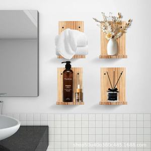 Wall Mounted Wooden L Shaped <b>Shelf</b> Storage <b>Rack</b> For Kitchen And Living Room Multipurpose Hanging Display Organizer Rectangle - Product Image 4