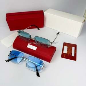 Gafas de Sol de Diseño Azul Sin Montura de Alta Calidad con Caja, Gafas de Sol de Lujo con Corte de Diamante para Mujer y Hombre, Protección UV 400 - Product Image 5