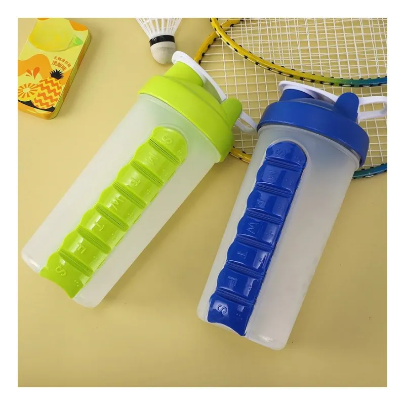 Wholesale Portable 600ml Travel Tumbler Outdoor Sports Plastic Water Bottle with Daily Pill Boxes Organizer Drinking Bottles