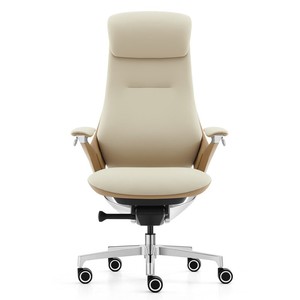 Chaise de bureau de luxe ergonomique avec dossier réglable en cuir et base en bois massif, nouvelle chaise de direction électrique, accessoire de bureau exécutif - Product Image 4