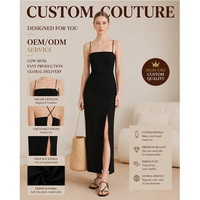 Robe midi crayon minimaliste haut de gamme à col carré, fines bretelles et fente haute, idéale pour l'été – Personnalisation OEM prise en charge
