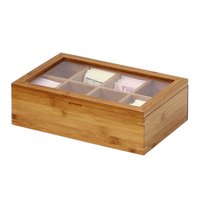 Caja de Bambú para Té con 8 Compartimentos, Tapa de Acrílico Transparente, Organizador de Bolsitas de Té de Madera para Almacenamiento en Armarios de Cocina