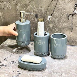 Ensemble de vanité en céramique gris <span class=keywords><strong>ardoise</strong></span> haute brillance 4 pièces avec pompe chromée pour maison contemporaine et espace de lavage d'hôtel - Product Image 4