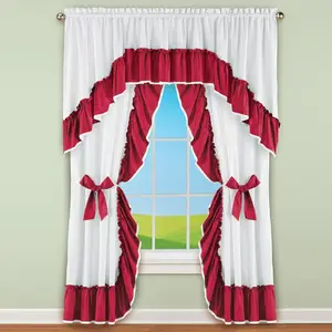 Ruffled Edge Lace Trim Window Curtain Drapes with tie back princess panel