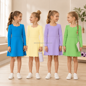 Scalloped Hem <b>Girls</b> Athletic <b>Dress</b> <b>Long</b> Sleeve High Stretch Nylon Spandex Yoga Wear And OEM ODM Custom Color Size - Product Image 4