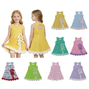 En stock: Vestido de yoga sin mangas con volantes y lazos de color liso para niñas, ropa deportiva al por mayor, ropa de moda para boutique, ropa de juego para niños. - Product Image 1