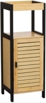 Slatted Bamboo <strong>Bathroom</strong> Slimline Storage <strong>Cabinet</strong> With Black Frame Modern Storage Holders &amp; Racks - Product Image 2