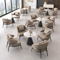Ensemble de meubles de luxe moderne, fauteuil lounge en cuir PU orange, table ronde en pierre frittée, mobilier commercial pour hôtel