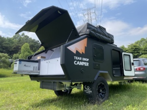 Ecocampor Petite caravane teardrop tout-terrain Mini camping-car Caravane avec cuisine arrière et réfrigérateur - Product Image 4