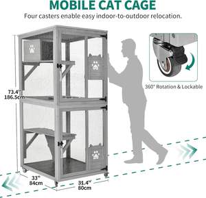 Catio في الهواء الطلق حاوية خشبية كبيرة مع تشغيل على عجلات ، كاتيو القط في الهواء الطلق/في الأماكن المغلقة 64 "للقطط متعددة - Product Image 4