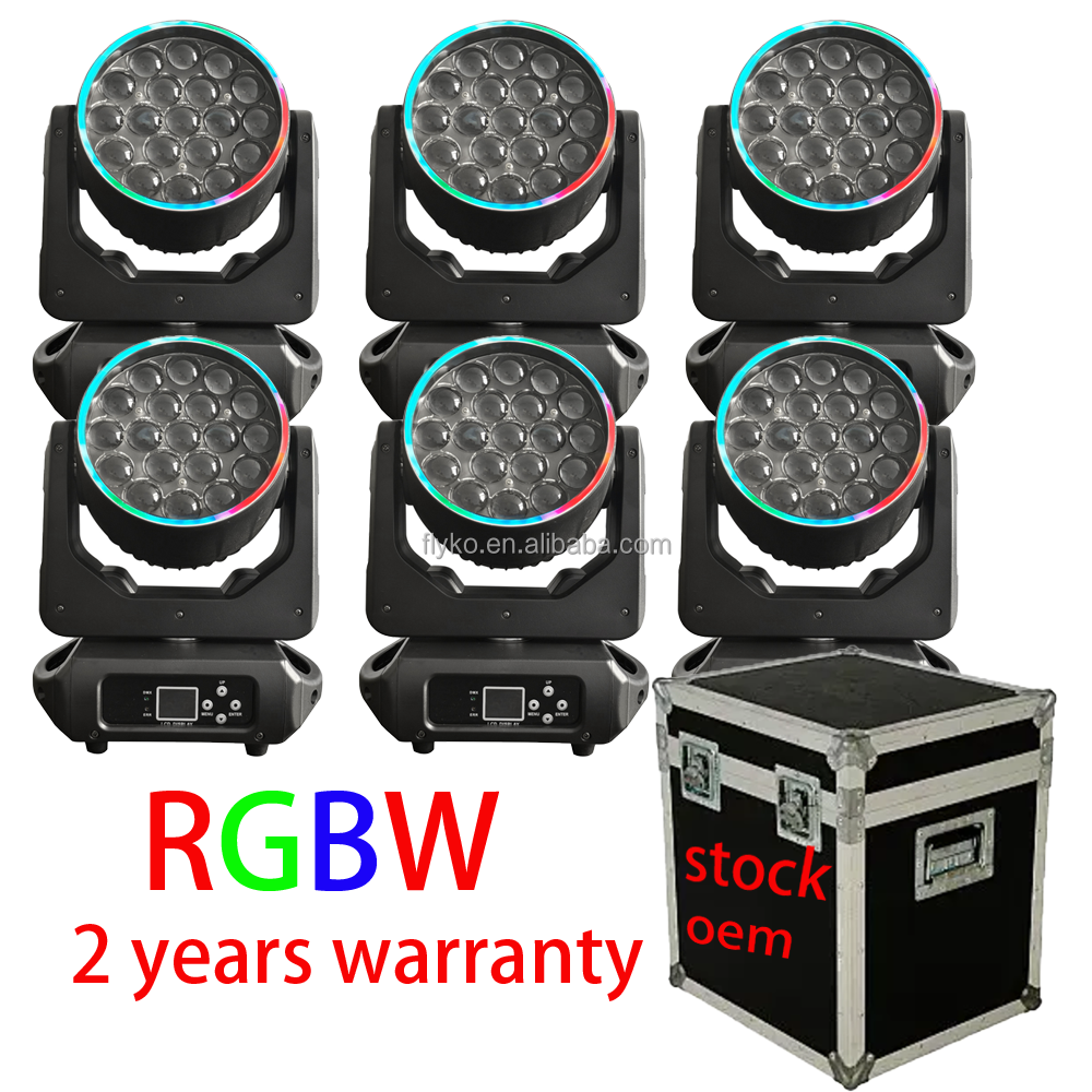 19x15w RGBW 4in1 Zoom LED Wash Moving Head Stage Light With Strip Zoom Wash for Stage Dj Disco Nightclub