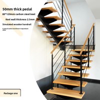 Escalier intérieur design européen moderne, style duplex loft, poutre droite simple, poutre oblique, acier-bois, sur mesure