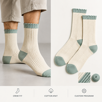 Chaussettes pour hommes côtelées en coton, couleur olive crème, avec talon et bout renforcés en tricot côtelé, taille personnalisable