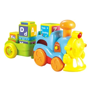 Tren de juguete operado por batería con dibujos animados para niños, con luz musical