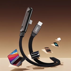 Câble USB tressé en métal TKT 240W Type-C avec conception pliable pour ordinateur et téléphones mobiles, charge rapide PD3.0 et <span class=keywords><strong>transfert</strong></span> de données - Product Image 1