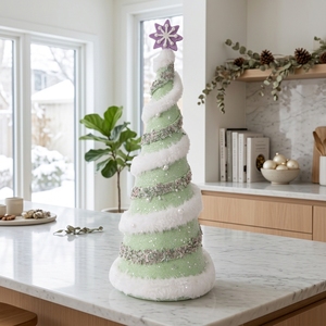Ivory Felt Petal Layered Tabletop <b>Christmas</b> <b>Cone</b> <b>Tree</b> Glitter Dipped Winter Wonderland Wedding Decor - Product Image 1