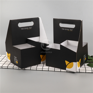 Custom Eco-Friendly Degradable Disposable Cardboard Coffee Cup Carriers, Kraft Paper <b>Takeaway</b> Beverage <b>Containers</b> with Handles - Product Image 4