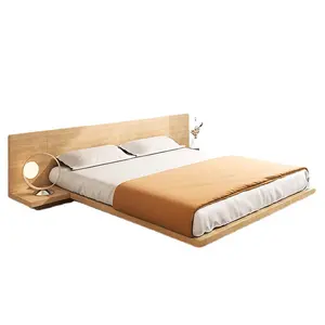 XY最佳双人大床平台卧室家具实心橡木榻榻米床头板浮动床架
