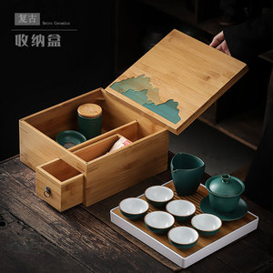 Bamboo Storage <b>Box</b> For Kung Fu <b>Tea</b> Set With Lid Portable Square Design Afternoon <b>Tea</b> Use - Product Image 4